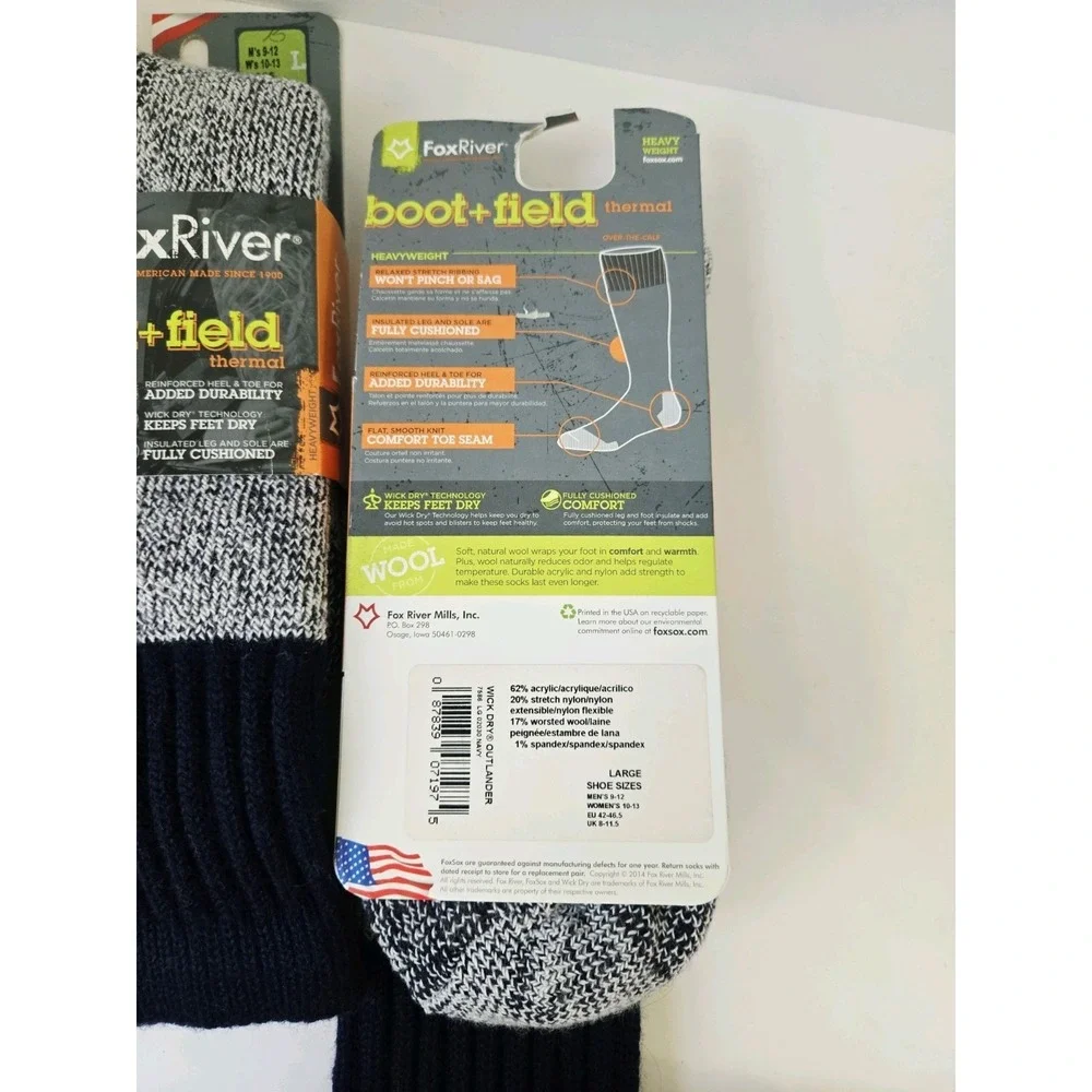 Fox River boot‎ + field socks lot 2 pairs size L unisex M 9-12 Wm 10-13